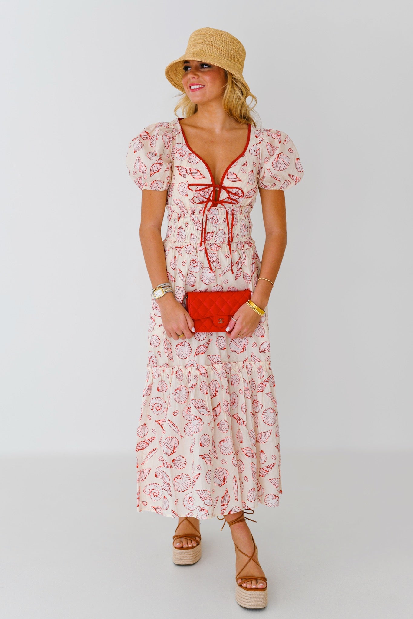 Malibu Midi Dress - Red Shells