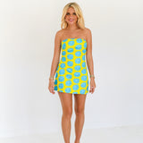 Shyla Strapless Mini Dress - Lime/Turquoise Polka Dots