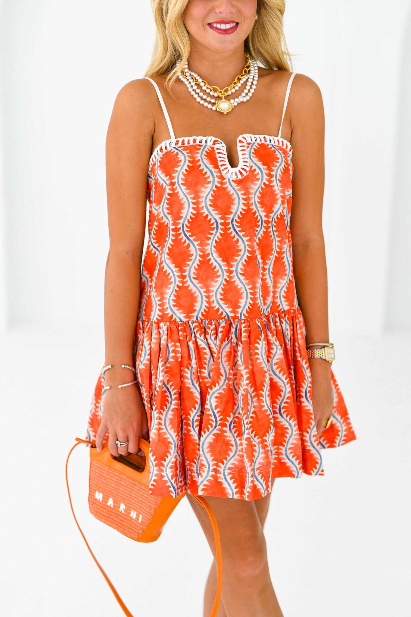 Allie Sweetheart Dress - Orange/Blue