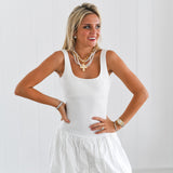Mila Scoop Neck Bubble Hem Dress-White