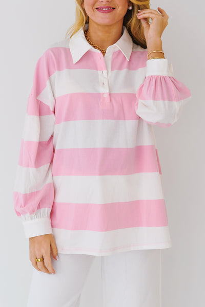 Maisie Striped Long Sleeve Top-Pink