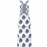 Sicialy Floral Ruffle Tier Maxi Dress  - White/Blue Blockprint