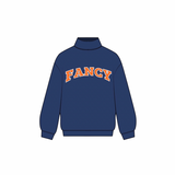 Fancy Oversized Fleece Lined Mockneck - Navy/Orange