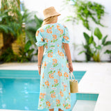 Novalee Floral Print Puff Sleeve Dress - Mint