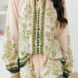 Jayla Border Print Blouse - Cream/Olive