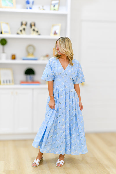 Lynn Eyelet Midi Dress - Baby Blue