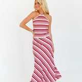 Harlee Halter Striped Maxi Dress - Magenta Stripe