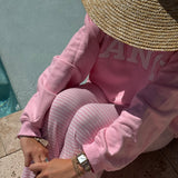 Fancy Striped Button Pants - Powder Pink/White