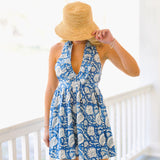 Addelyn Frill Halter Mini Dress - Blue/White