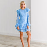 Kimmy Lace Ruffle Long Sleeve Mini Dress-Skyblue