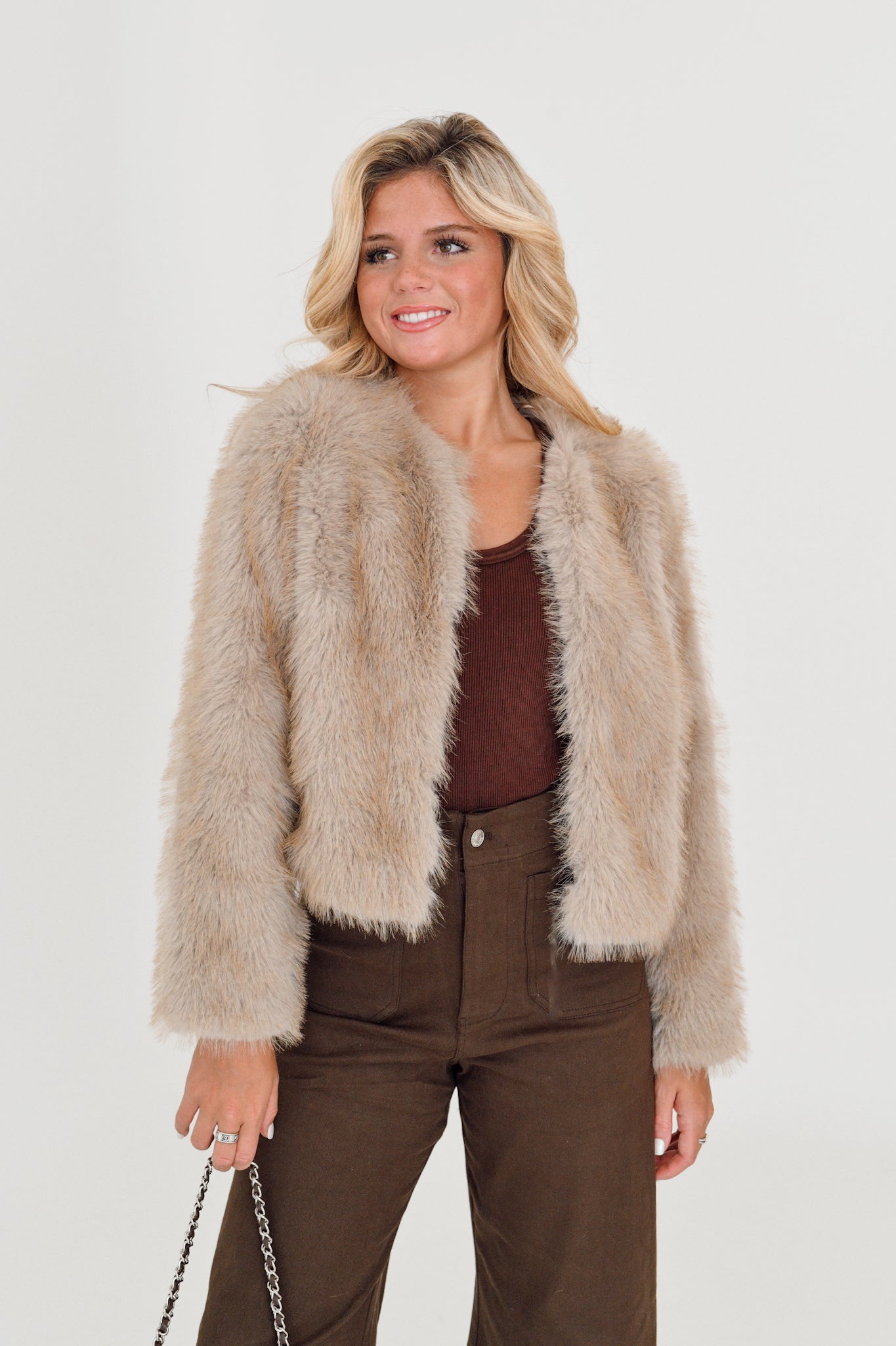 Kendra Fur Jacket-Taupe