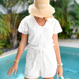 Remi Eyelet Short Sleeve Romper - Off White