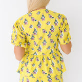 Leah Tie Front and Shorts Set - Yellow/Pink