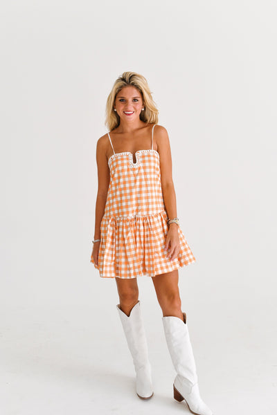 Serena Sweetheart Dress - Orange Gingham