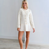 Ashley Tweed Pleated Dress-Ivory
