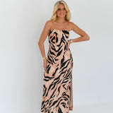 Zyan Strapless Printed Maxi Dress - Sunburn Tiger