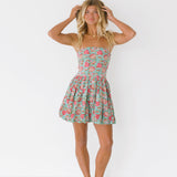 Miranda Balloon Mini Dress - Teal/Pink