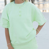 Fancy Half Button Short Sleeve Terry Top