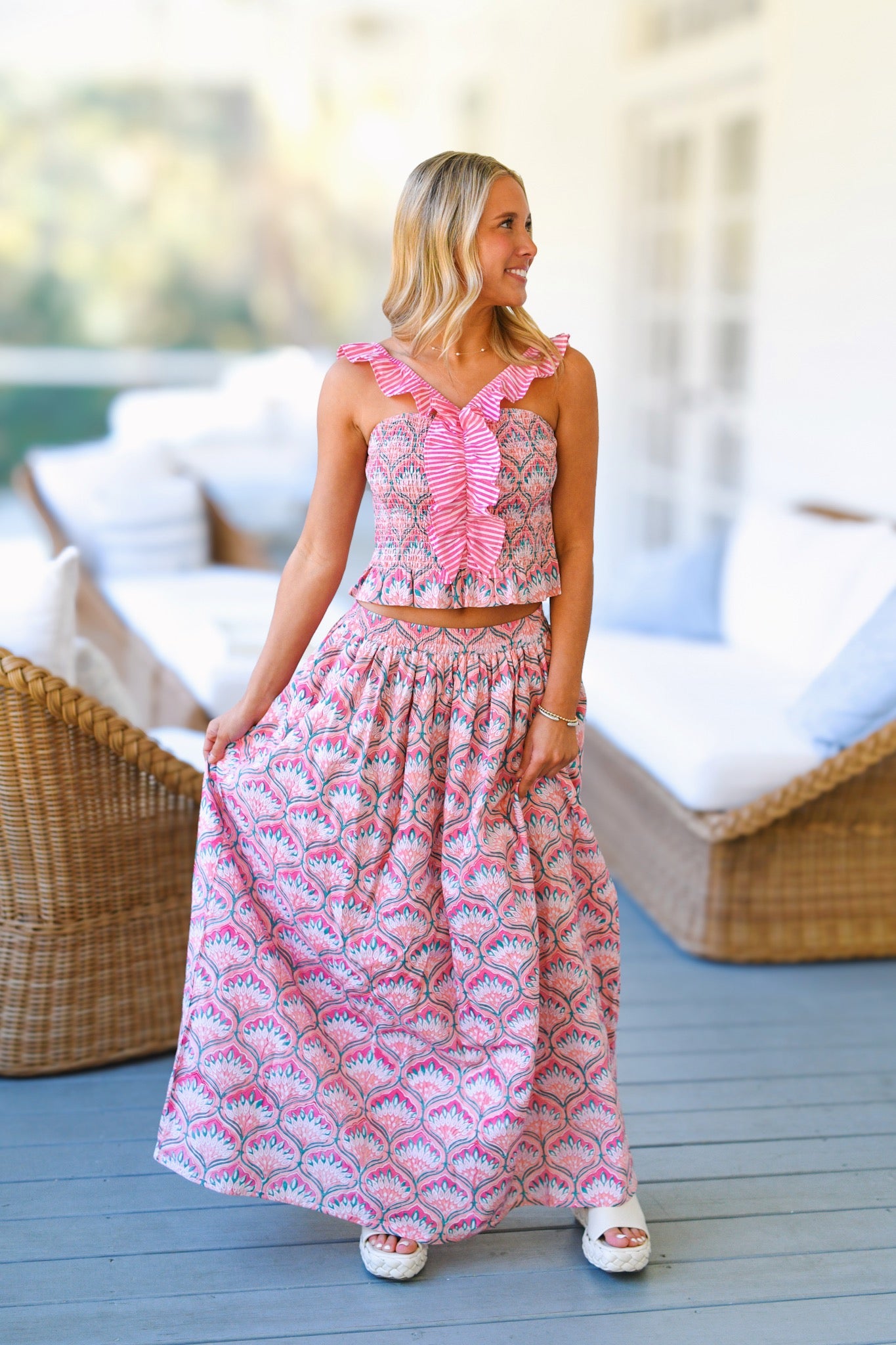 Bailey Floral Ruffle Skirt Top Set - Pink (PREORDER)