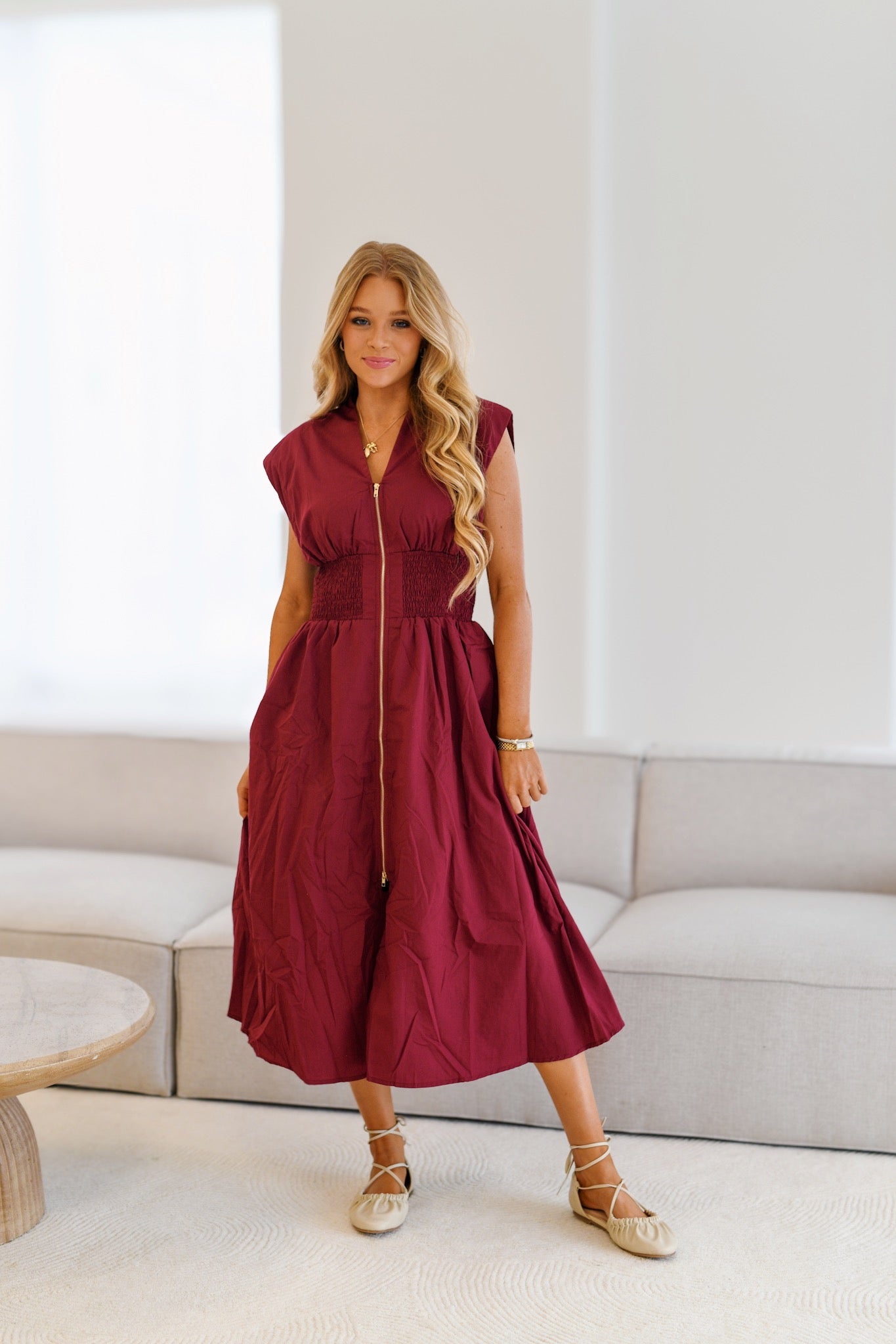 Abigail Midi Dress -Merlot