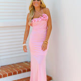 Rose Halterneck Maxi Dress - Pink