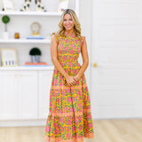 Vanessa Smocking Tier Maxi Dress -Yellow/Pink