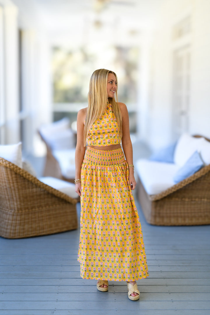 Yasmine Floral Ruffle Skirt Top Set - Yellow