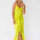 Cierra Mesh Ruffle Maxi Dress - Lime