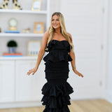 Estella Ruffle Tube Top and Midi Skirt Set-Black