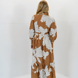 Elise Floral Midi Dress - Camel