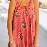 Amy Striped Mini Tie Dress - Red PinStripe Floral