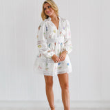 Selah Long Sleeve Floral Print Lace Trim Mini Dress - White Multi Color Floral