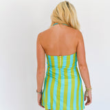 Anabelle Fish Strapless Mini Dress - Lime/Turquoise Stripes