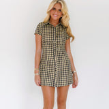 Tana Collared Mini Dress - Natural Checkered