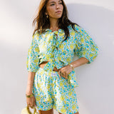 Dani Tie Front and Shorts Set - Teal/Lime