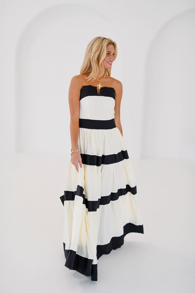 Lillian Stripe Midi Dress - White/Black