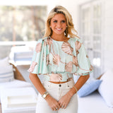 June Satin Shell Print Top - Light Mint