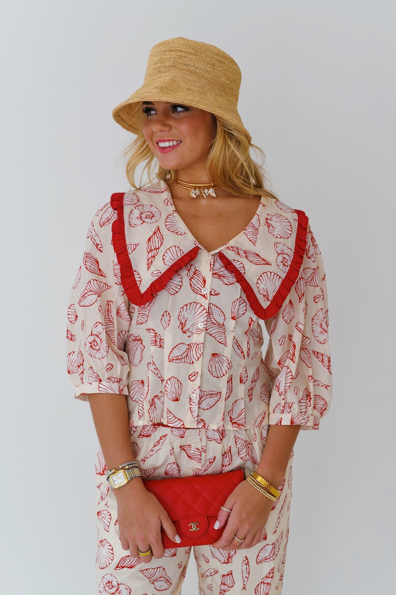 Kalani Blouse - Red Shells