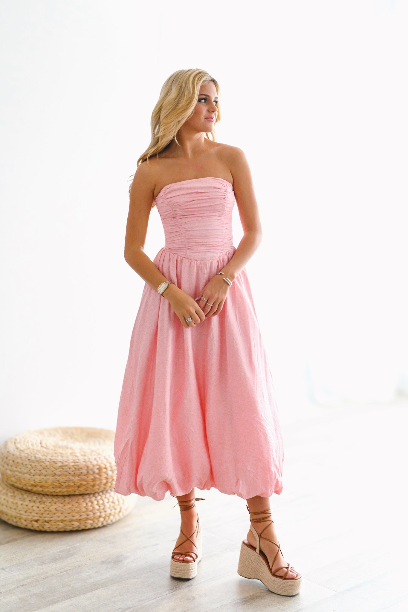 Jessi Bubble Maxi Dress - Blush