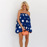 Darcy Mini Bubble Dress - Navy Polka Dots