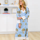 Bella Maxi Contrast Dress - Baby Blue/White Palm