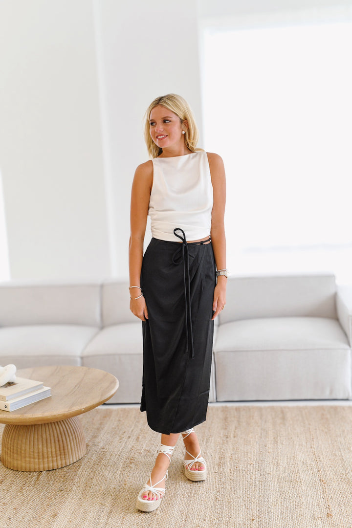 Kate Midi Satin Skirt - Black