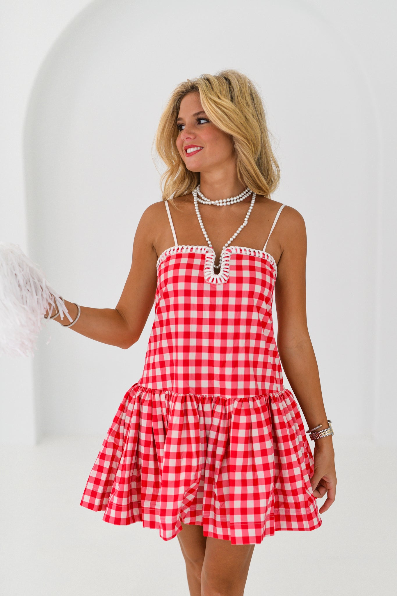 Red gingham dress womens online