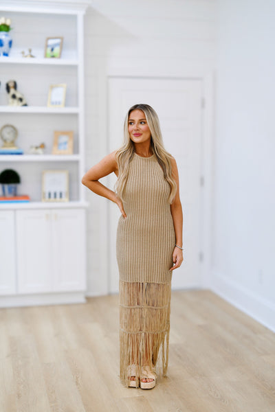 Monica Fringe Midi Dress - Mocha