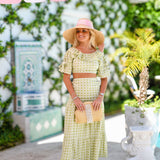 Palm Ruffle Skirt Set - Green Blockprint