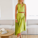 Ashley Cut Out Top and Midi Skirt Set-Green