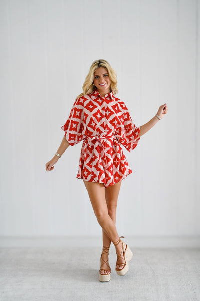 Josie Romper - Red/Cream