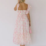 Lily Floral Ruched Midi Dress - Pink