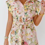 Erin Floral Button Down Romper - Powder Pink Flower