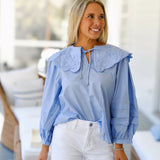 Leah Wide Collar Top - Blue